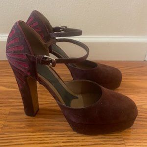 Marni Brown and Burgundy Suede Pumps
